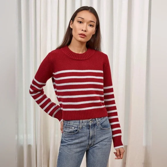 La Ligne BURGUNDY/LIGHT BLUE Cashmere Blend Mini Marin Sweater - Picture 4 of 14